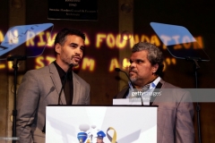 NEW YORK, NEW YORK - NOVEMBER 13: Ram?n Rodr?guez (L) and Luis Guzm?n speak onstage at the 11th Annual Cristian Rivera Foundation Celebrity Gala on November 13, 2019 in New York City. (Photo by Johnny Nunez/WireImage)